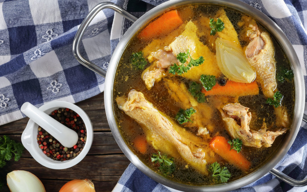 Chicken bone healthy broth soup with prebiotics